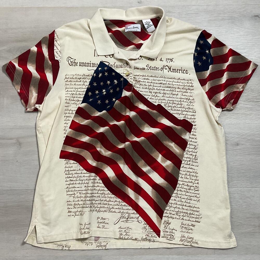 American Summer Patriotic Polo Cotton Quarter Button Up Mens XL